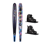 Top and base of the Future OMNI - Wacky Toons waterski with vibrant cartoon graphics, shown with Double Stance 110 Boots.