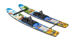 Angled view of Hot Shot Trainers 2025, showing the bindings, stabilizer bar, and graphics with an ocean adventure theme.