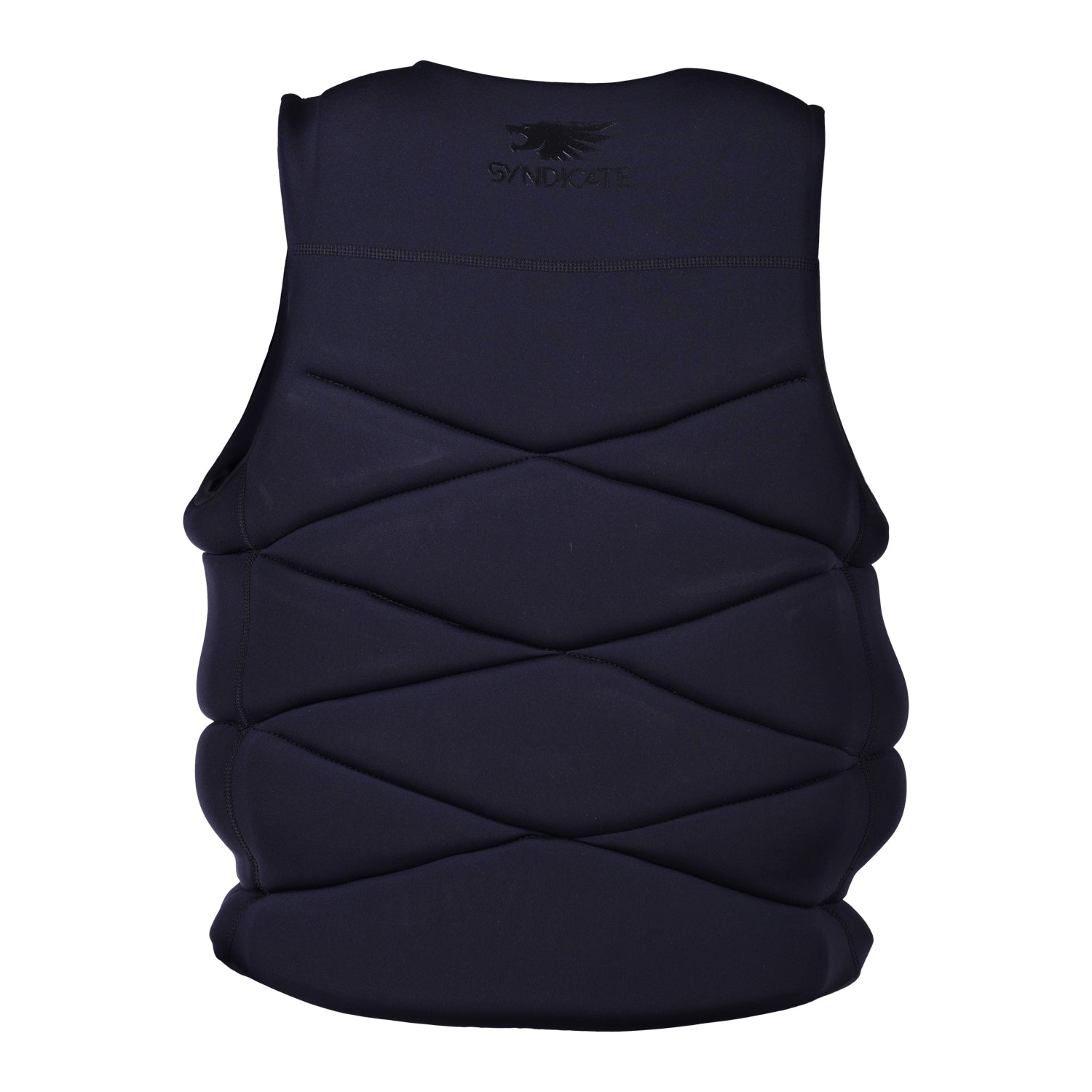 Back view of the Syndicate Zero Vest, showing the quilted pattern and an embossed Syndicate logo on the upper back.