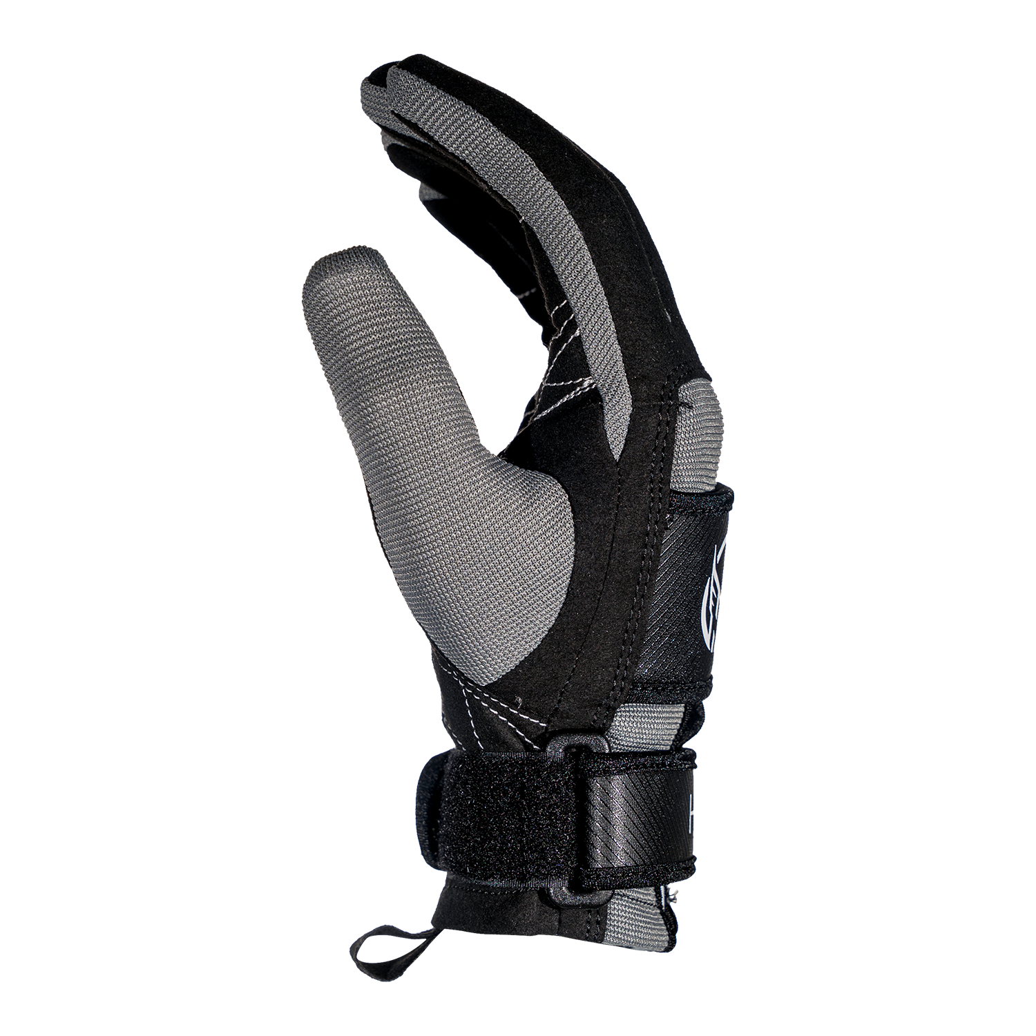 Side view of Pro Grip Glove showing curved fingers, reinforced stitching, and wrist strap.