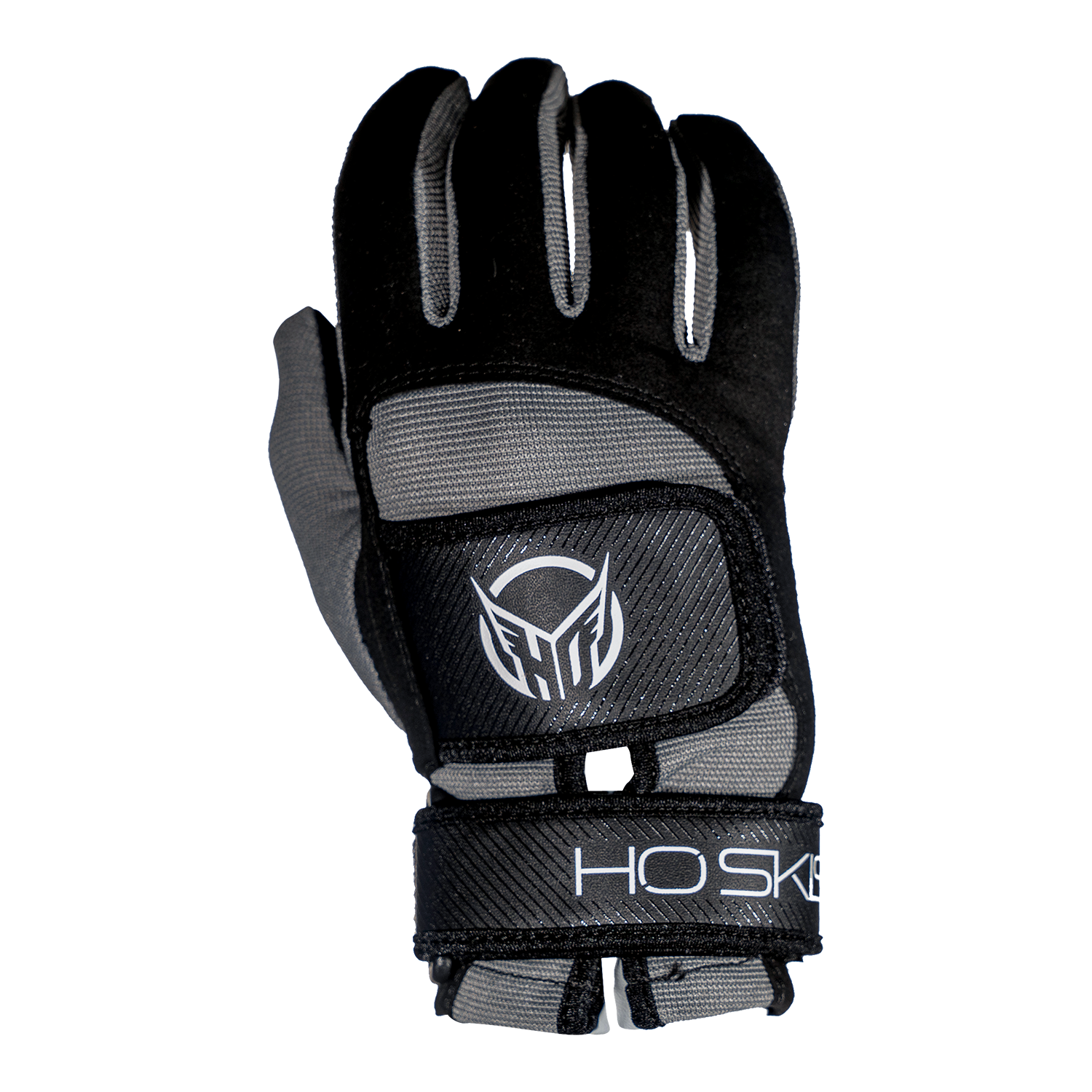 Top view of Pro Grip Glove highlighting black and gray design with HO logo and padded knuckles.