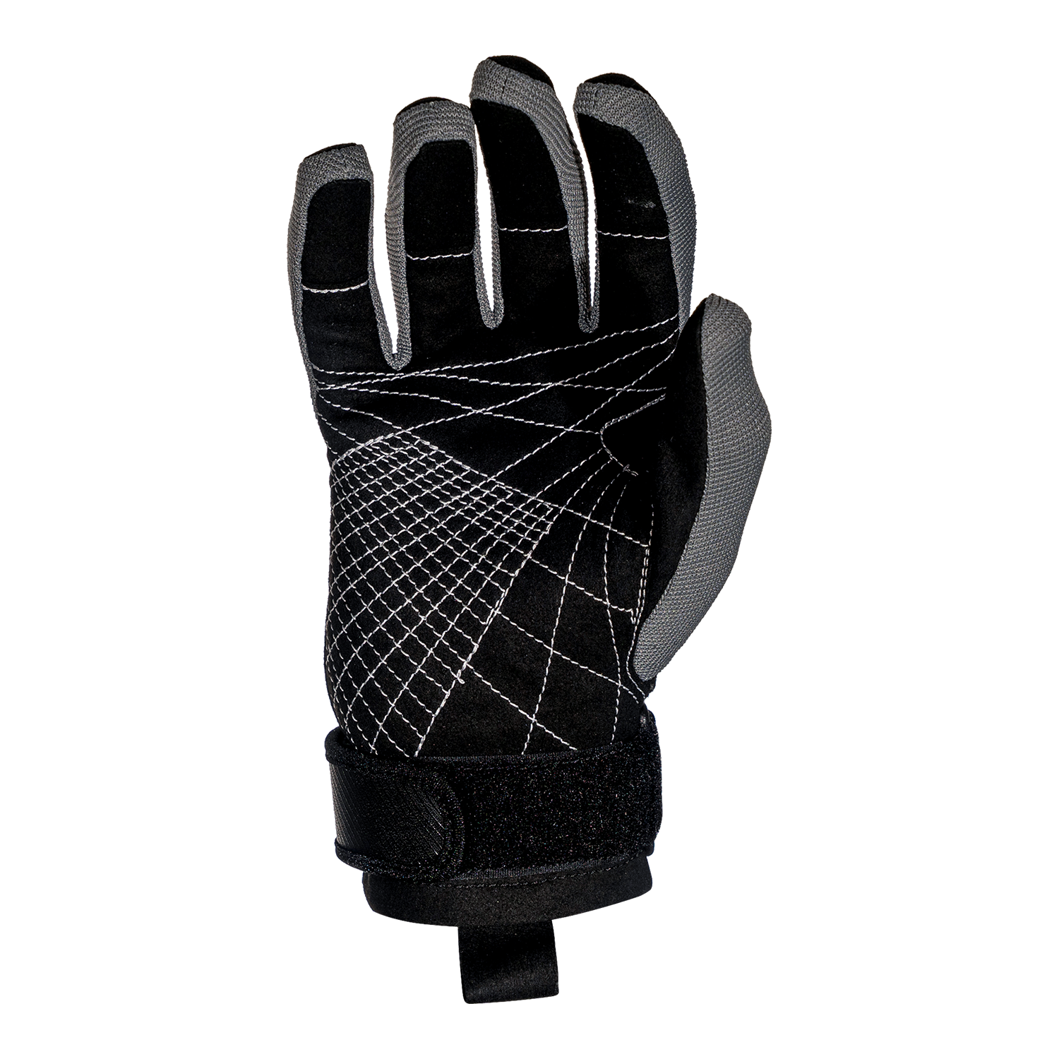 Palm view of the Pro Grip Glove showing black suede with white grip-enhancing stitching.