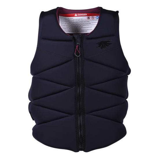 Front view of Women's Syndicate Zero Vest in black with a zippered closure, segmented padding, and subtle logo detailing.