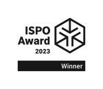 Black and white ISPO Award 2023 Winner logo with a hexagonal emblem.