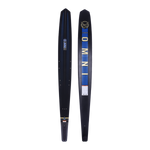 Top and base view of the Carbon OMNI slalom ski, showcasing carbon fiber construction and performance-driven design.