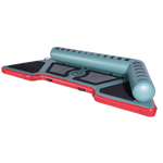 Angled view of the inflatable Hawaii Little Atoll in teal and red with black traction pads and a single side bolster.