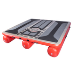 Angled view of the inflatable Hawaii Tritoon platform in grey and red with a black traction surface.