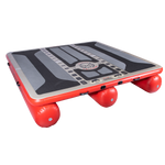 Left-angled view of the inflatable Hawaii Tritoon platform in grey and red with a black traction surface.