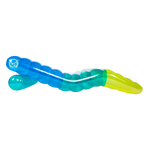 Side view of the Chaise Multi-Lounger, a gradient blue, green, and yellow inflatable lounge float with a contoured shape.