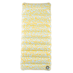 Top view of the Lounge Mat, featuring a yellow and white abstract pattern with a quilted inflatable surface.