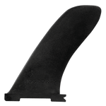 Side view of a black paddleboard fin with the HO Sports logo embossed near the base.