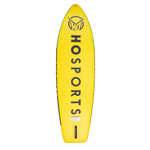 Bottom view of the Dorado 9' iSUP's yellow base featuring "HO SPORTS" branding and a center fin slot.