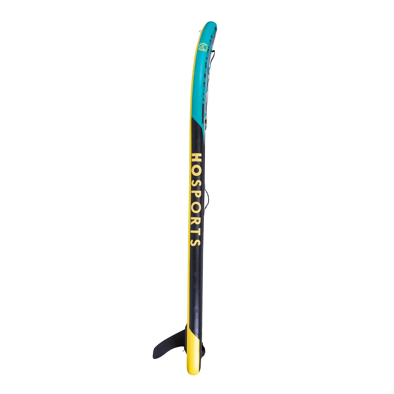 Side view of the Dorado 9' iSUP, showing its thickness, fin placement, and "HO SPORTS" branding along the rail.