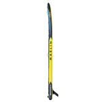 Side view of the Marlin 12'6" iSUP highlighting its streamlined shape, yellow underside, and black rail accents.