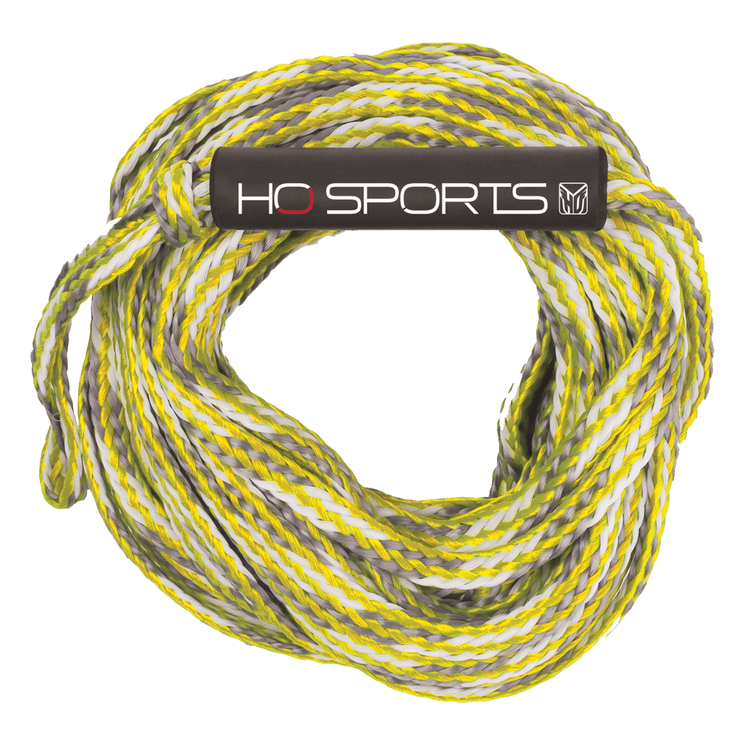 Coiled 2K Tube Rope in yellow with a black "HO Sports" handle wrap.