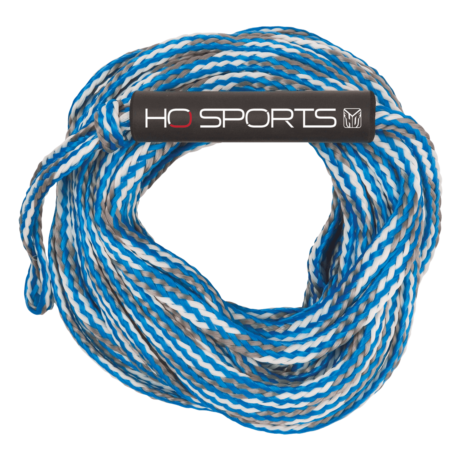 Coiled 2K Tube Rope in blue with a black "HO Sports" handle wrap.