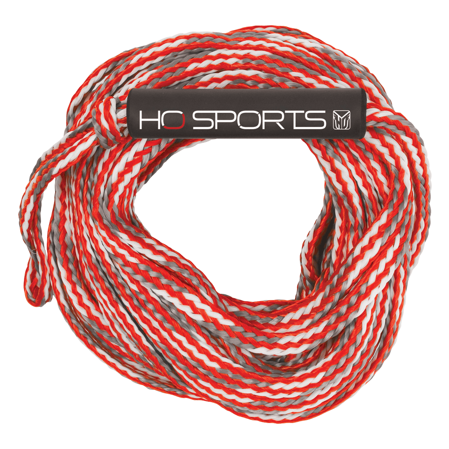 Coiled 2K Tube Rope in red with a black "HO Sports" handle wrap.