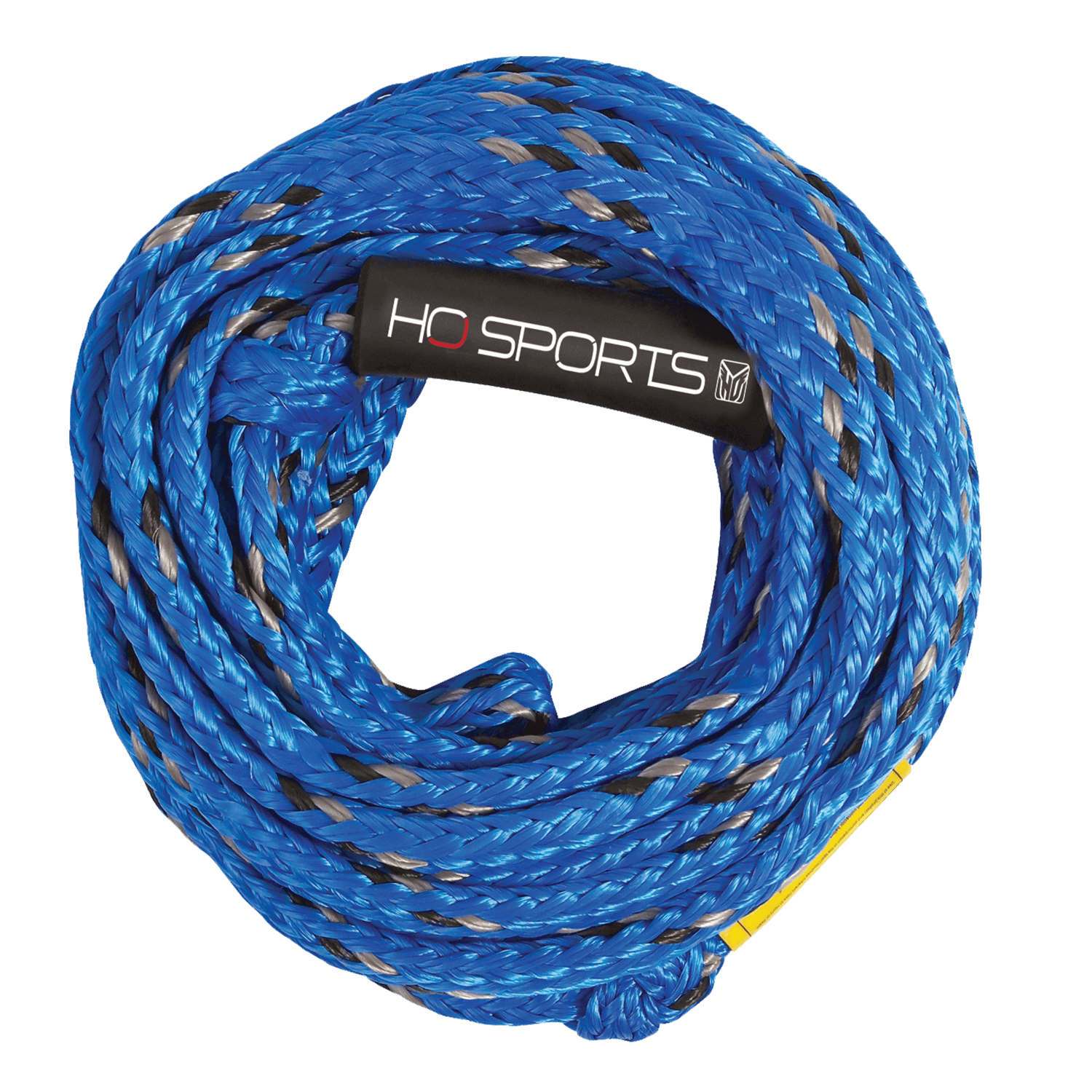 Coiled 6k Tube Rope in blue with black accents, featuring HO Sports branding on the rope wrap.