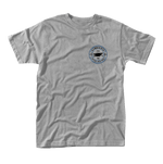 Front view of the Turn T-Shirt Grey, a heather grey short-sleeve tee with a small Syndicate Water Skis logo on the chest.