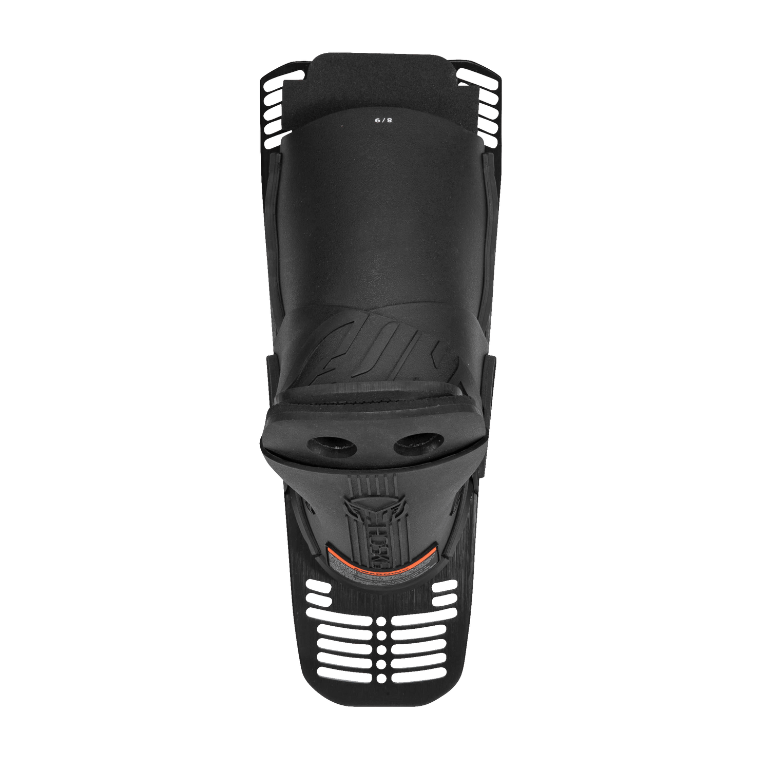 Top view of the Animal Rear water ski binding in black with a molded rubber shell and open-toe design.