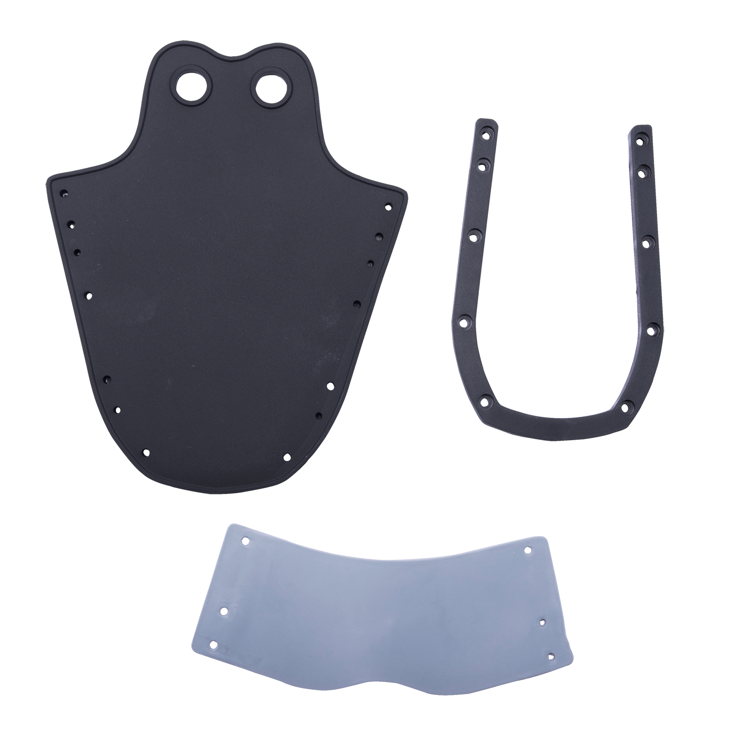 Top view of Horseshoe Toe Rubber - Adult with black rubber toe piece, U-shaped support, and silver plate.