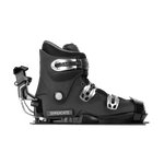 Left-side view of the black Syndicate Hardshell boot with Syndicate branding, silver buckles, and a heel release system.