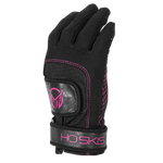 Side view of Women's Pro Grip glove with pink detailing, a black wrist strap, and breathable mesh accents.