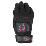 Top view of Women's Pro Grip glove in black with pink stitching, a padded knuckle panel, and an adjustable wrist strap.