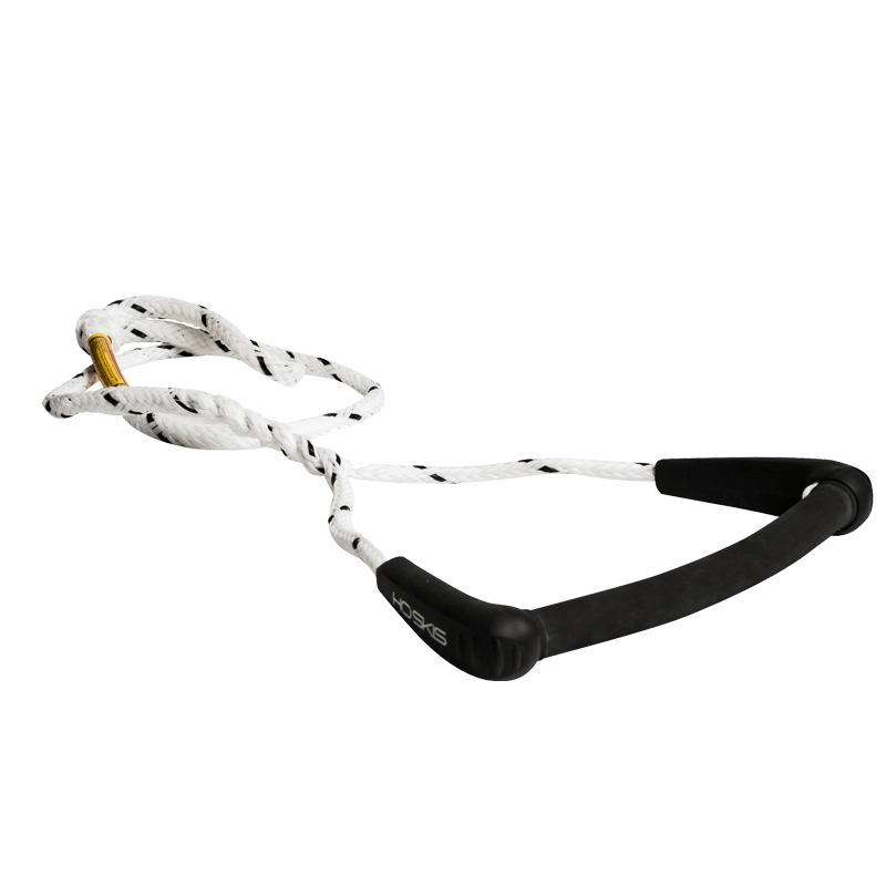 Black Limited Handle ARC waterski handle with an ergonomic arc design and a white mainline rope featuring black accents.