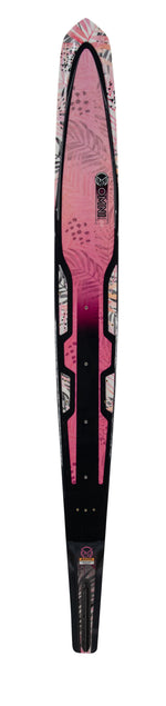 Top view of Womens Omni 2022 ski with a pink floral pattern, black detailing, and a centered OMNI logo.